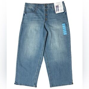 Skinnygirl Blue Button Front Cropped Jeans with Wide Leg